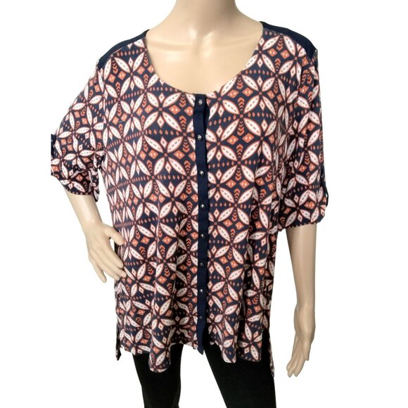 Cato Womens Geometric Design Mini Spike Stud Button Front Top In Size XL - Picture 2 of 8